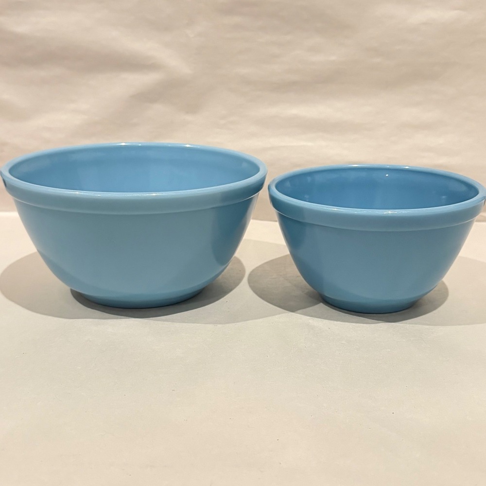 Vintage Pyrex Delphite Blue 401 402 Nesting Mixing Bowls Rare HTF Opal Glass Set